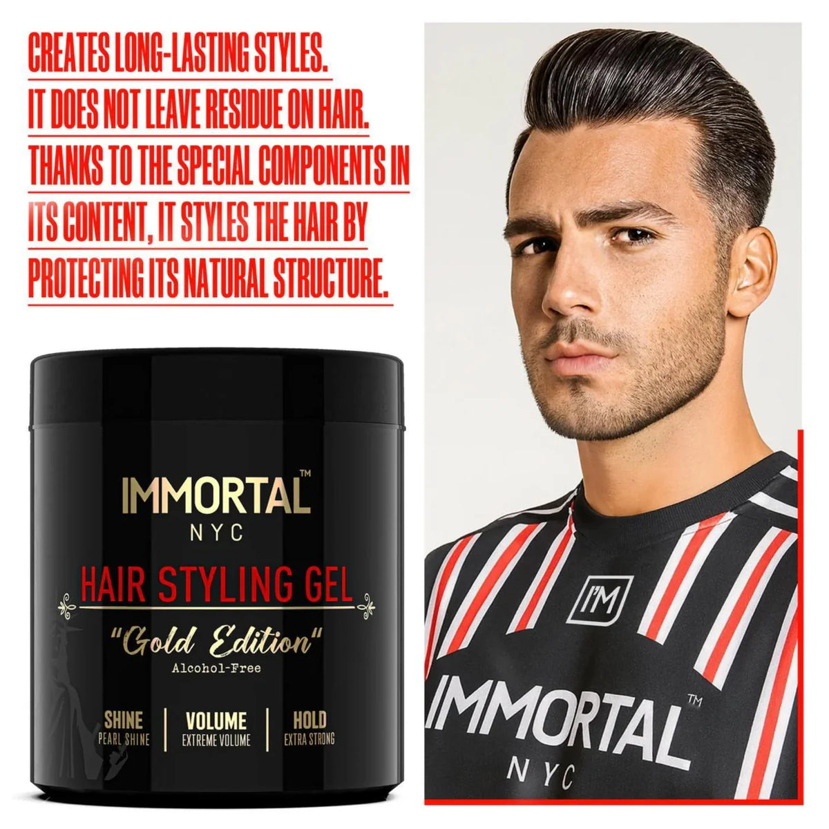 Immortal nyc hair styling gel gold edition